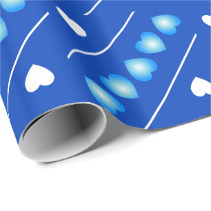 Kute Blue en White Hearts op Blue of Your Color Cadeaupapier