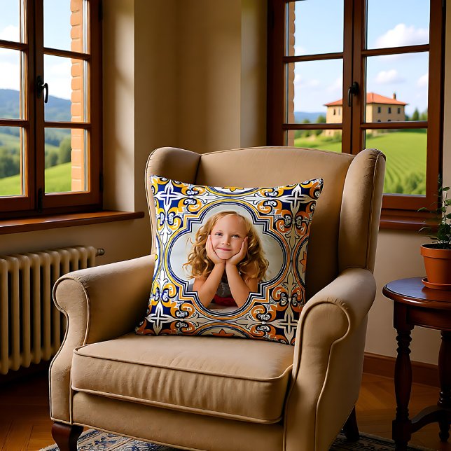 Kute blue en yellow Azulejos, aangepaste foto Kussen (Cute blue and yellow Azulejos, custom photo Throw Pillow)