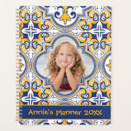 Kute blue en yellow Azulejos, aangepaste foto Planner
