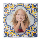 Kute blue en yellow Azulejos, aangepaste foto Tegeltje (Voorkant)