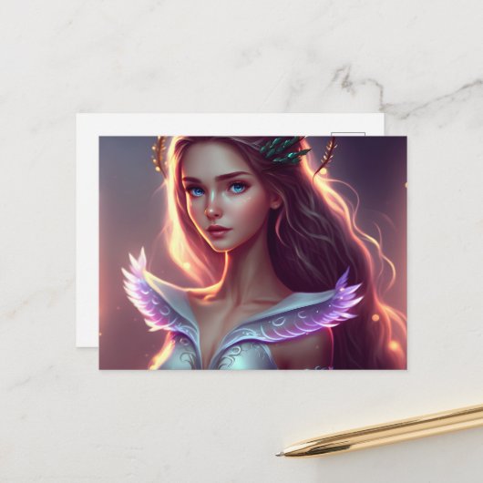 Kute Blue Eyed Fairy, magische schepsels Briefkaart (Voorkant / Achterkant in situ)