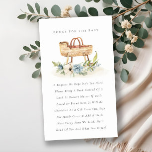 Kute Blue Floral Bassinet Books for Baby shower Informatiekaartje