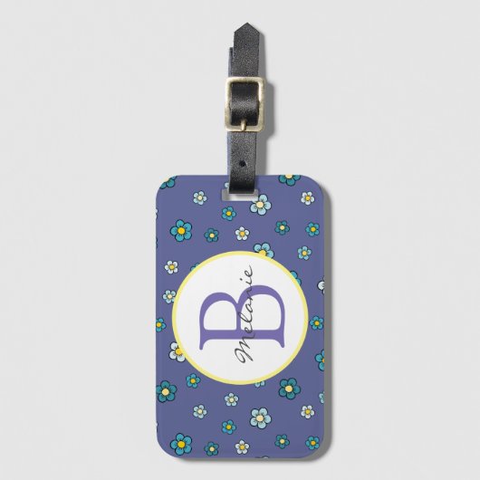 Kute Blue Flower Pattern Personated Bagagelabel (Voorkant (verticaal))