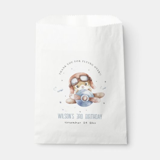 Kute Blue Fly Over Teddy Animal Planthday Bedankzakje (Voorkant)