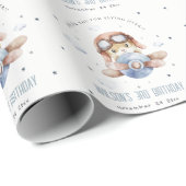 Kute Blue Fly Over Teddy Animal Planthday Cadeaupapier (Rol Hoek)