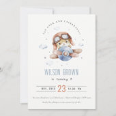 Kute Blue Fly Over Teddy Animal Planthday Kaart (Voorkant)