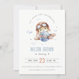 Kute Blue Fly Over Teddy Animal Planthday Kaart