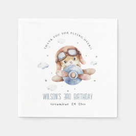 Kute Blue Fly Over Teddy Animal Planthday Servet