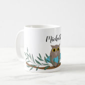 Kute Blue Heart Owl on Branch Personalized Koffiemok (Voorkant links)