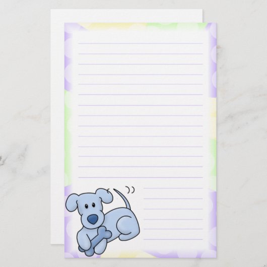 Kute Blue Kawaii Dog Stationery (geraffineerd) Briefpapier (Voorkant / Achterkant)