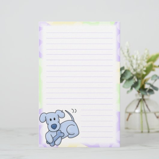 Kute Blue Kawaii Dog Stationery (geraffineerd) Briefpapier (Staand voorkant)