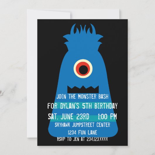 Kute Blue Monster Birthday Party Invitations Kaart (Voorkant)