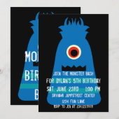 Kute Blue Monster Birthday Party Invitations Kaart (Voorkant / Achterkant)