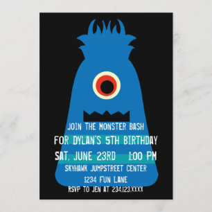 Kute Blue Monster Birthday Party Invitations Kaart