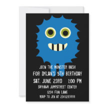 Kute Blue Monster Birthday Party Invitations