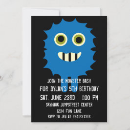 Kute Blue Monster Birthday Party Invitations Kaart