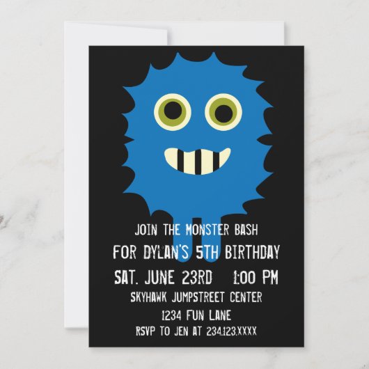 Kute Blue Monster Birthday Party Invitations Kaart (Voorkant)