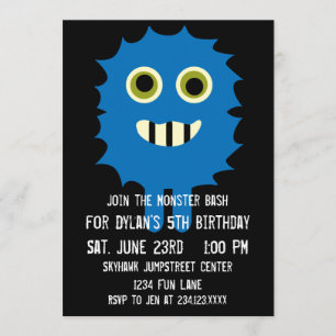 Kute Blue Monster Birthday Party Invitations Kaart