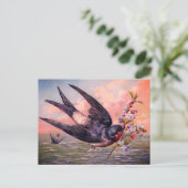 Kute Blue Oranje Swallow Bird en Flowers Briefkaart (Staand voorkant)