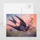 Kute Blue Oranje Swallow Bird en Flowers Briefkaart (Voorkant / Achterkant)