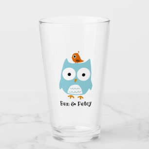 Kute Blue Owl en Little Bird Personalized Glas