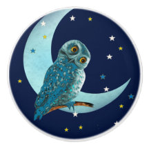 Kute Blue Owl met maan en sterren