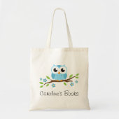 Kute blue owl op bijkantoor gepersonaliseerd bibli tote bag (Voorkant)
