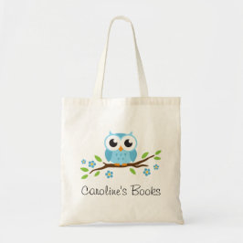 Kute blue owl op bijkantoor gepersonaliseerd bibli tote bag
