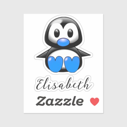 Kute Blue Penguin Voeg de Sticker Naam Contour Cut (Vel)