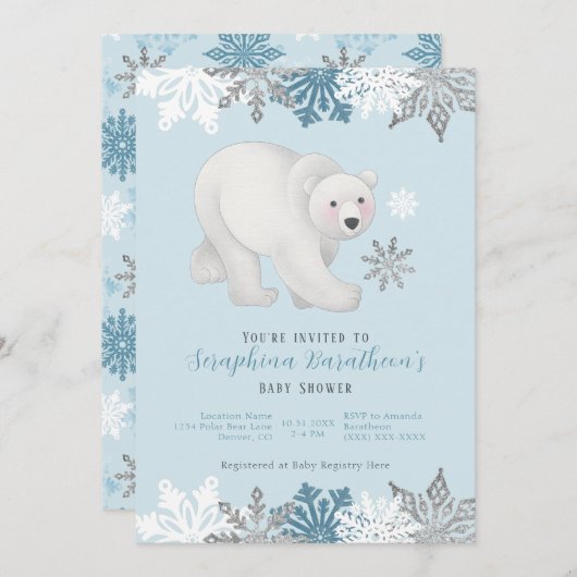 Kute Blue Polar Beer Baby shower Kaart (Voorkant / Achterkant)