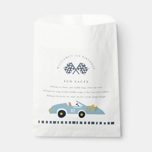 Kute Blue Race Kind elke zondag Fun Facts Bedankzakje (Voorkant)