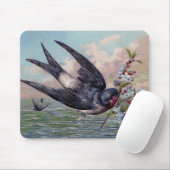 Kute Blue Red Swallow Bird en  Flowers Muismat (Met muis)