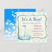 Kute Blue Sailboat Nautical Baby shower Kaart (Voorkant / Achterkant)