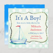 Kute Blue Sailboat Nautical Baby shower