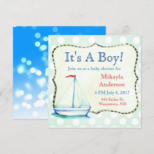 Kute Blue Sailboat Nautical Baby shower Kaart