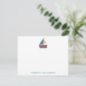 Kute Blue Sailboat Sailing Personalized Stationery Bedankkaart (Staand voorkant)