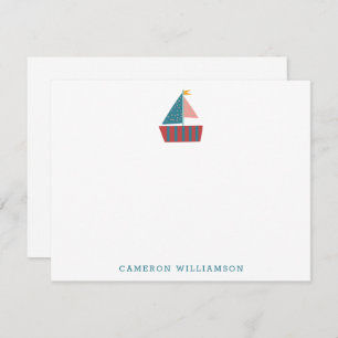 Kute Blue Sailboat Sailing Personalized Stationery Bedankkaart