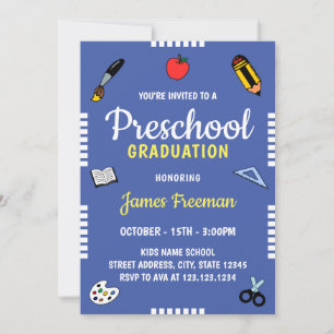 Kute Blue School Supply Kindergarten Afstuderen Kaart