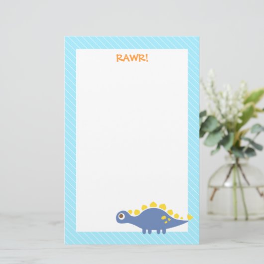 Kute Blue Stegosaurus Dinosaur voor kinderen Briefpapier (Staand voorkant)