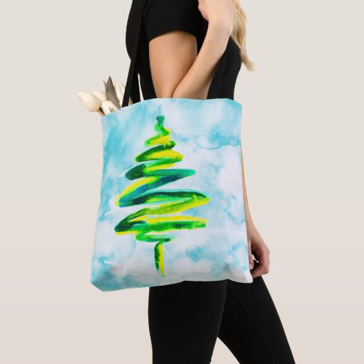Kute blue waterverf kerstbomen Canvas tas (Dichtbij)