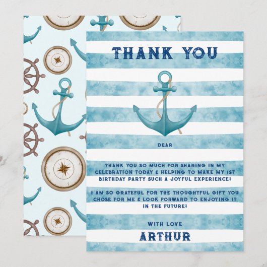 Kute Blue Waterverf Nautical Sailor Anchor Bedankkaart (Voorkant / Achterkant)