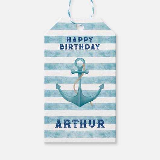 Kute Blue Waterverf Nautical Sailor Anchor Cadeaulabel (Voorkant)