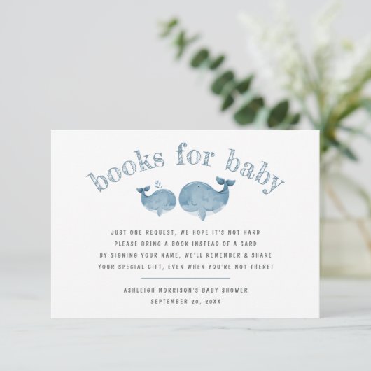 Kute Blue Waterverf Whale Books for Baby request Informatiekaartje (Staand voorkant)
