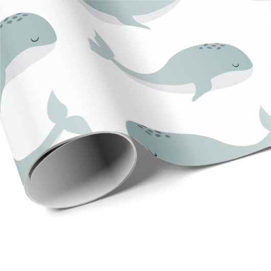 Kute Blue Whale met persoonlijke naam Little Kind Cadeaupapier (Rol Hoek)