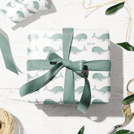 Kute Blue Whale met persoonlijke naam Little Kind Cadeaupapier