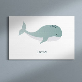 Kute Blue Whale met persoonlijke naam Little Kind Canvas Afdruk