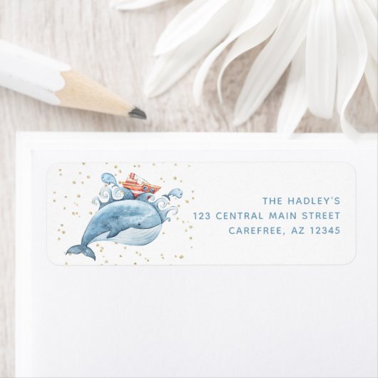 Kute Blue Whale Return Address Label (Insitu)