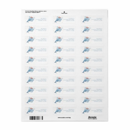 Kute Blue Whale Return Address Label (Full Sheet)