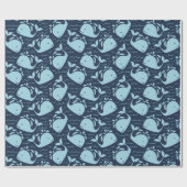 Kute Blue Whales Wrapping Paper Cadeaupapier (Vlak)