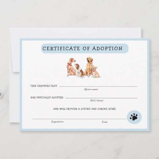 Kute Blue & White Puppy Adoption Certificate (Voorkant)